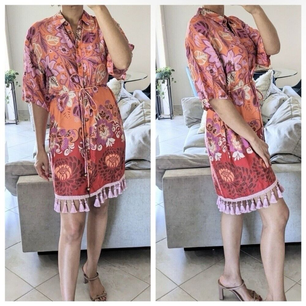 Alexis Emotion Floral Shirt Dress in Orange Blossom Size Small